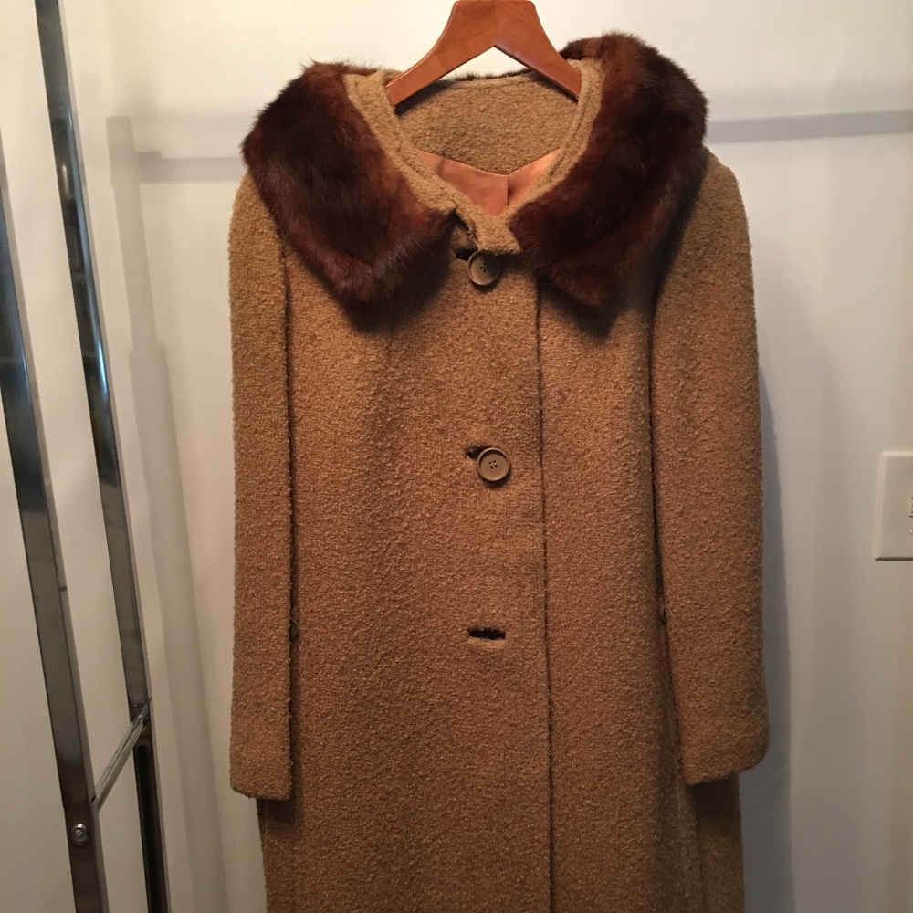 60s Carol Brent Wool Jacket Tan  Fur Collar